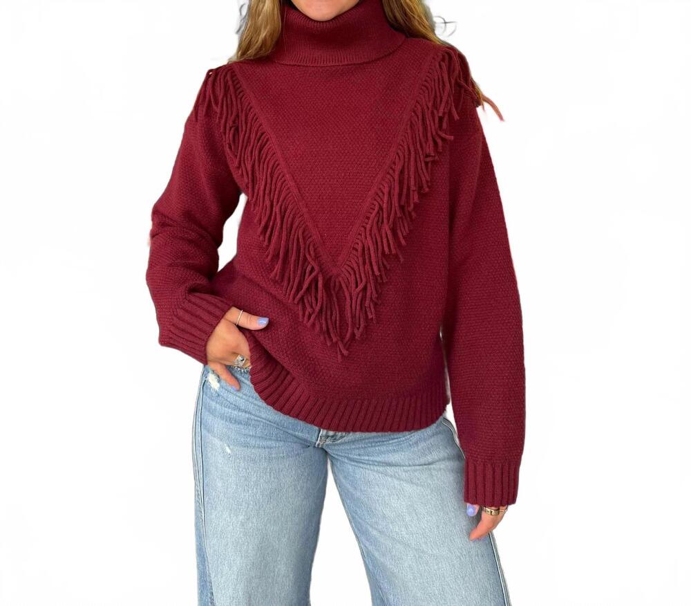 NEW HEM & THREAD fringe sweater in burgundy